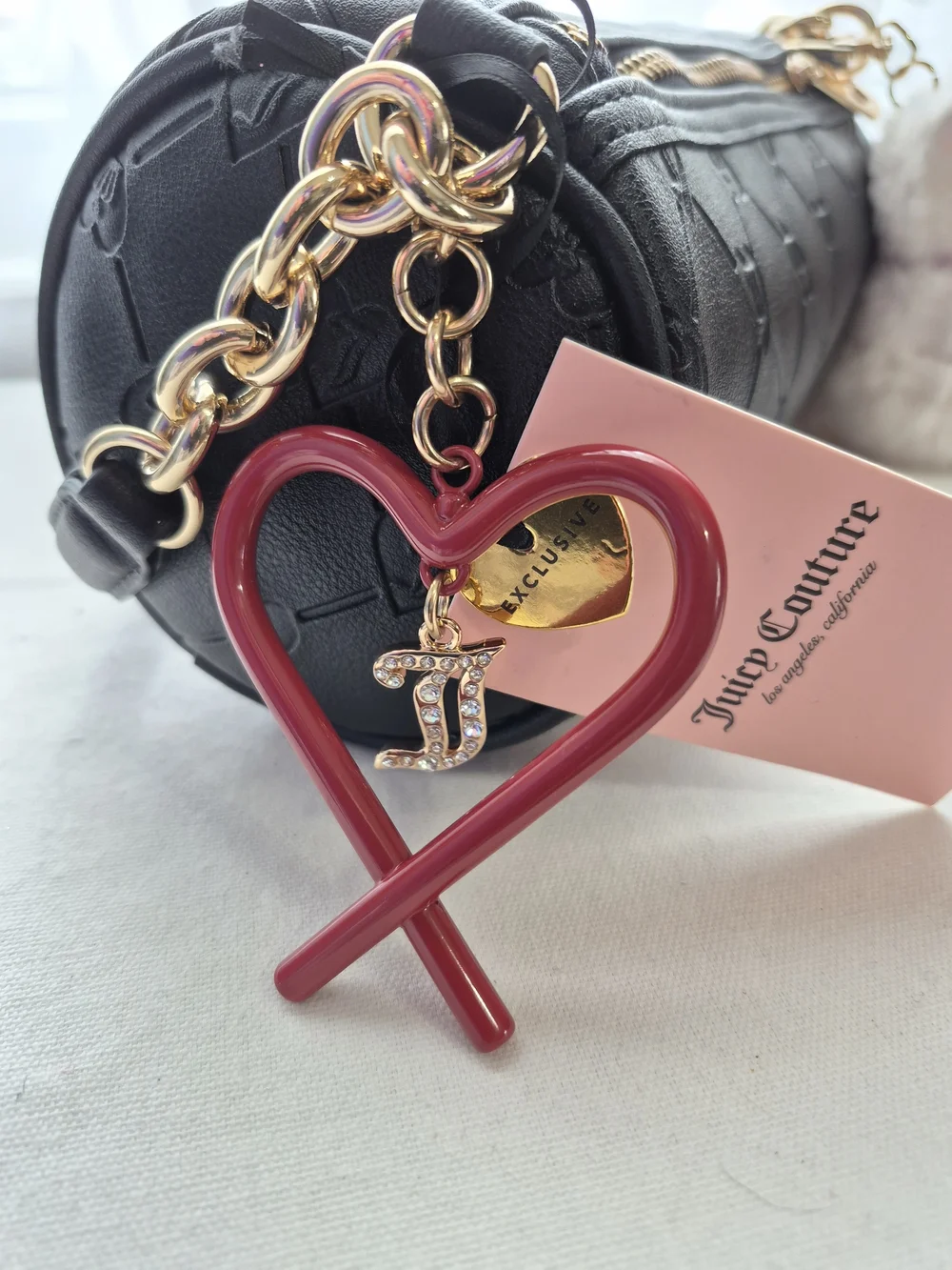 Juicy Couture Black Barrel Bag Heart Charm Teddy Keychain Y2K Crossbody NWT